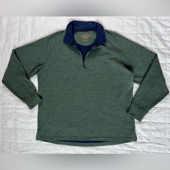 Orvis Green Merino Wool/Spandex Blend Quarter Zip Fleece Pull Over Sweatshirt-XL - Picture 1 of 8